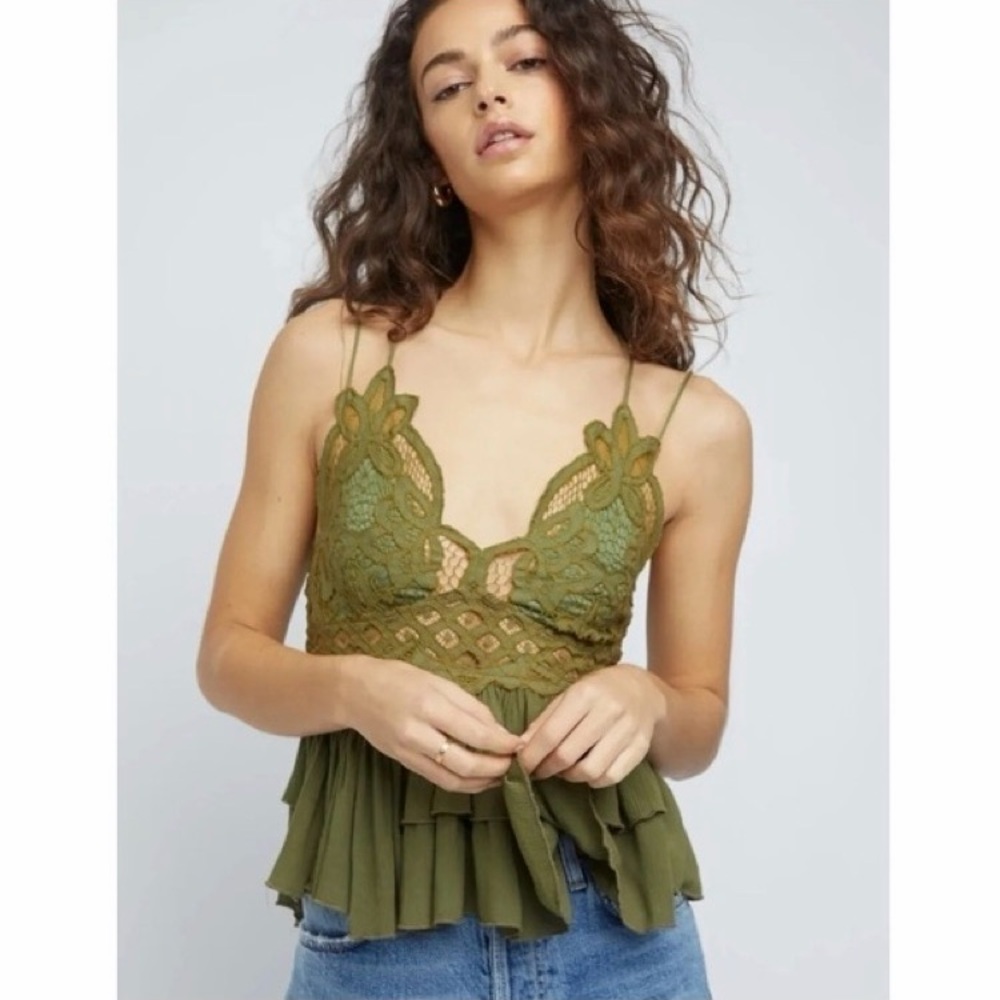 NWT Free People Olive Sparrow Lace Tiered Top ~ M - Picture 2 of 5